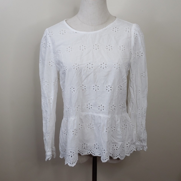Madewell Tops Madewell White Cutout Flower Embroidered Blouse